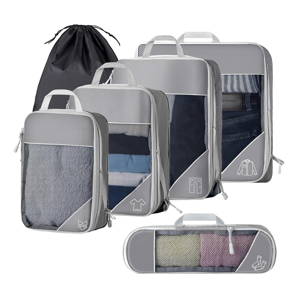 Conjunto de Cubos de Embalagem de Compressão - Nylon Premium, Organizador de Roupas e Acessórios para Viagem, 3/6 Peças em Oferta na Shopee