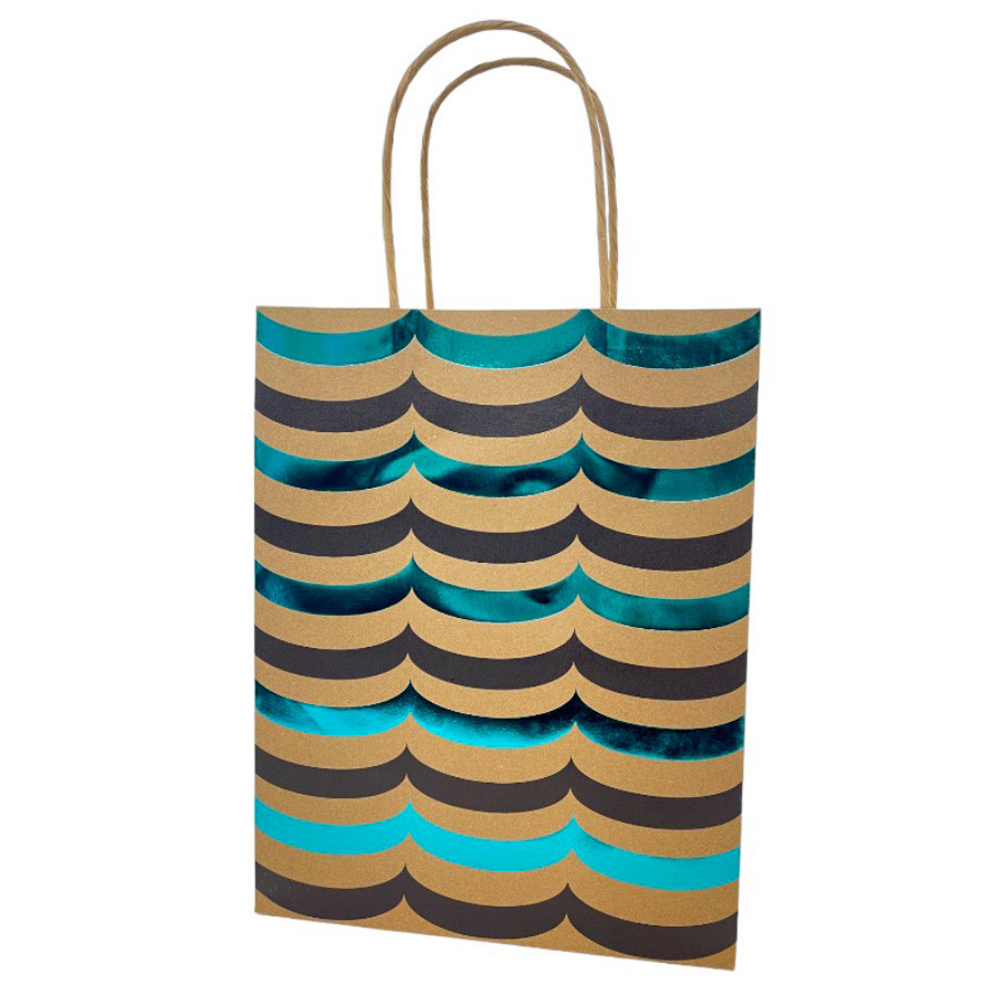 Sacola de Papel Kraft para Presente Ondulada Metalizada - Azul - 31x25x11cm - 1 unidade - Rizzo