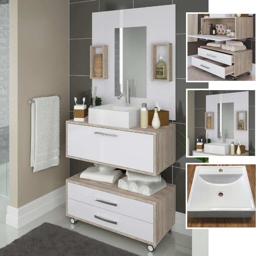 Gabinete Banheiro Pia Class 80cm Cuba Patina Branco Balcão Armário 80cm Painel Gaveta - Home & Living