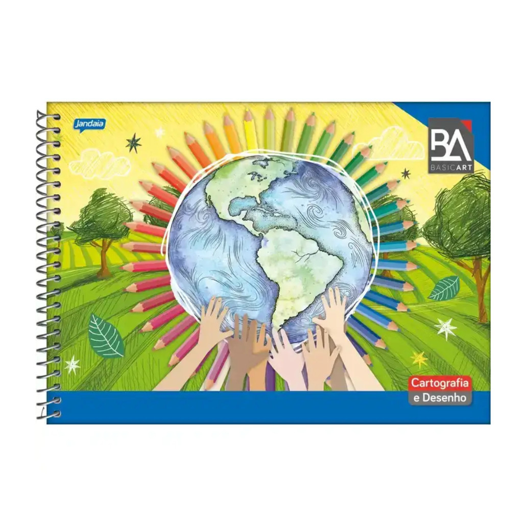 Caderno de Desenho e Cartografia Espiral Capa Flexível 96 Fls Basic Art Jandaia