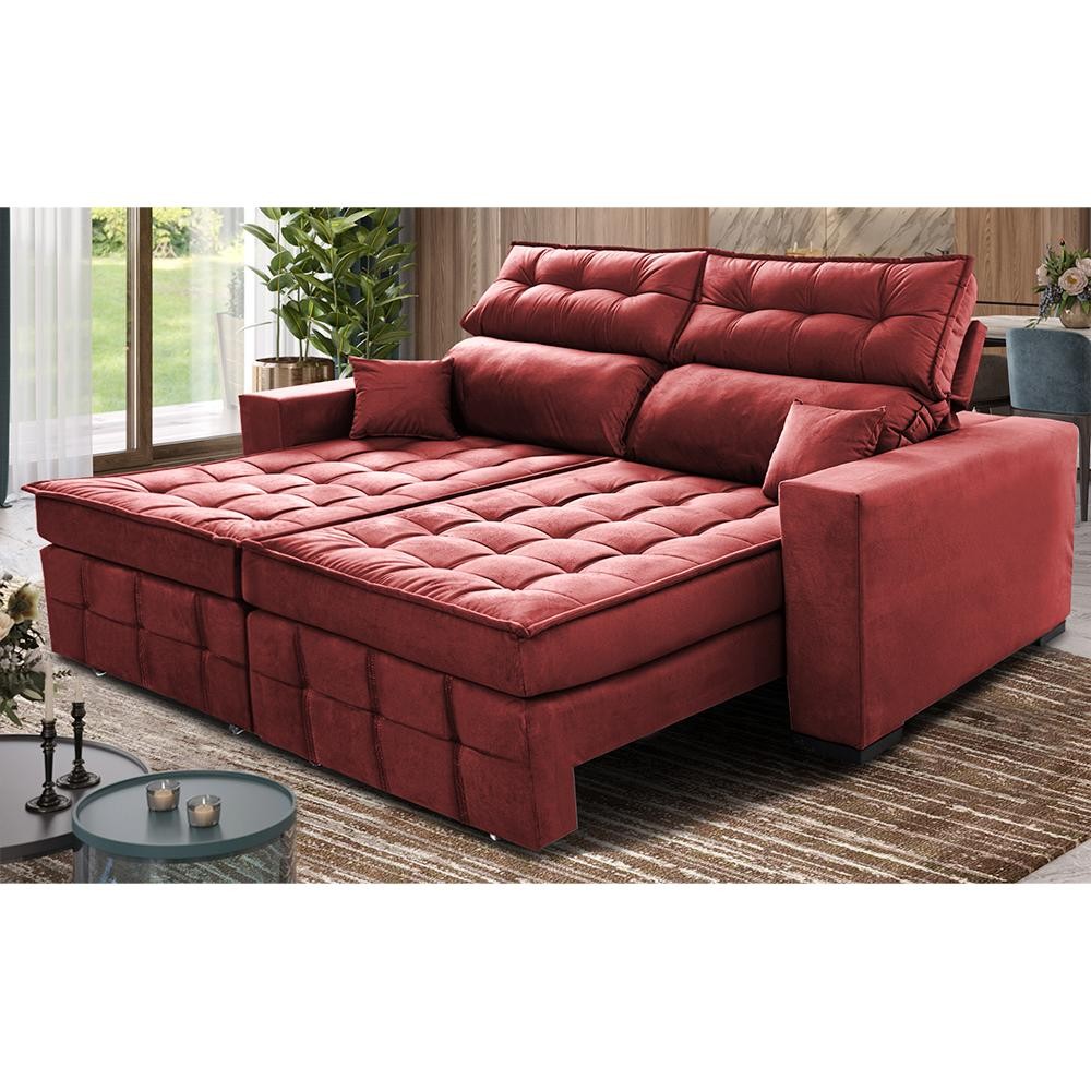 Sofá Retrátil e Reclinável 1,80m Molas Ensacadas e Costura Tripla Cama inBox Japão Velusoft Vermelho em Oferta na Shopee