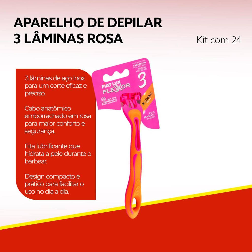 Kit Barbeador Descartável Com 3 Lâminas Com 24 Aparelhos de Barbear Fiat Lux Flexor Cores Sortidas
