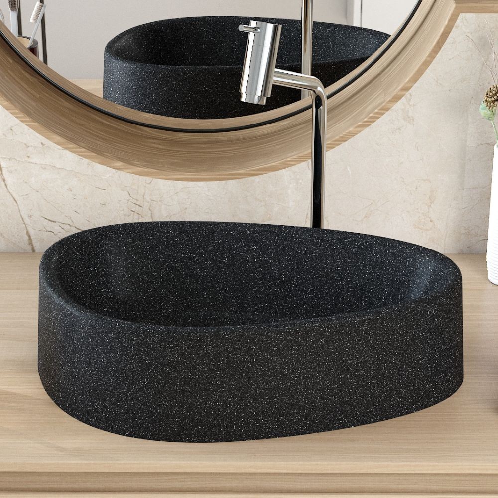 Detalhes do Cuba de Apoio Gota Para Banheiro Lavabo C01 BG43W Preto Granit Matte  - Lyam