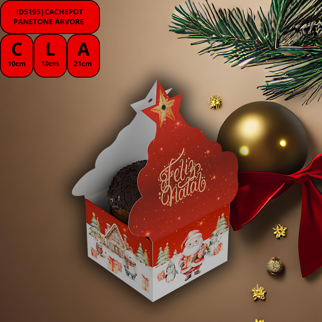 Detalhes do 5 CACHEPOT PANETONE ARVORE - NATAL ENCANTADO ID5195  (NATAL IDEIA 2025)