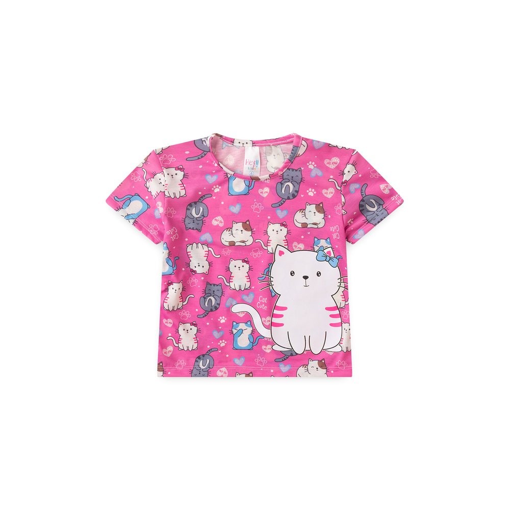 Pijama BRILHA NO ESCURO Infantil Menina Verão Gata - Hey Kids
