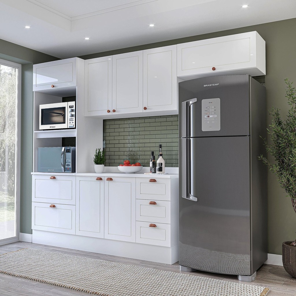 Cozinha Pérola 4 Peças Torre Quente Aéreo 3 Portas e Balcão 2 Gavetas 3 Portas com Tampo Yescasa Branco em Oferta na Shopee