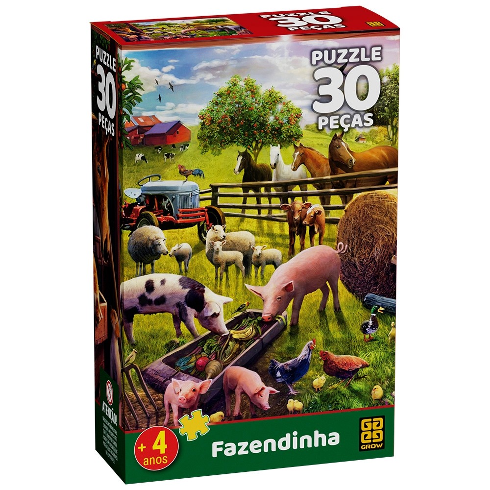 QUEBRA CABEÇA FAZENDINHA 30 PEÇAS GROW PUZZLE JOGO DIDÁTICO ANIMAIS BRINQUEDO QUADRO INFANTIL BICHOS