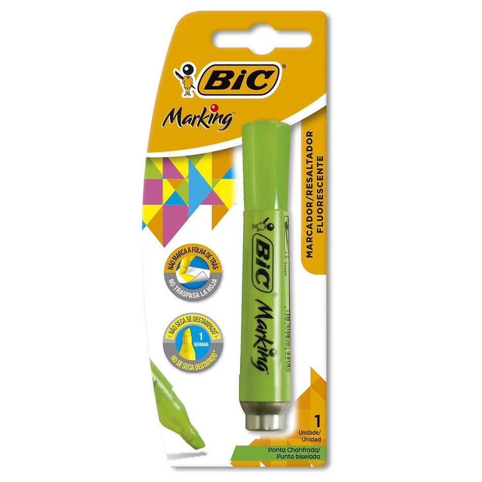 Pincel marca texto Marking Verde Fluorescente com 1 unidade Bic - Stationery
