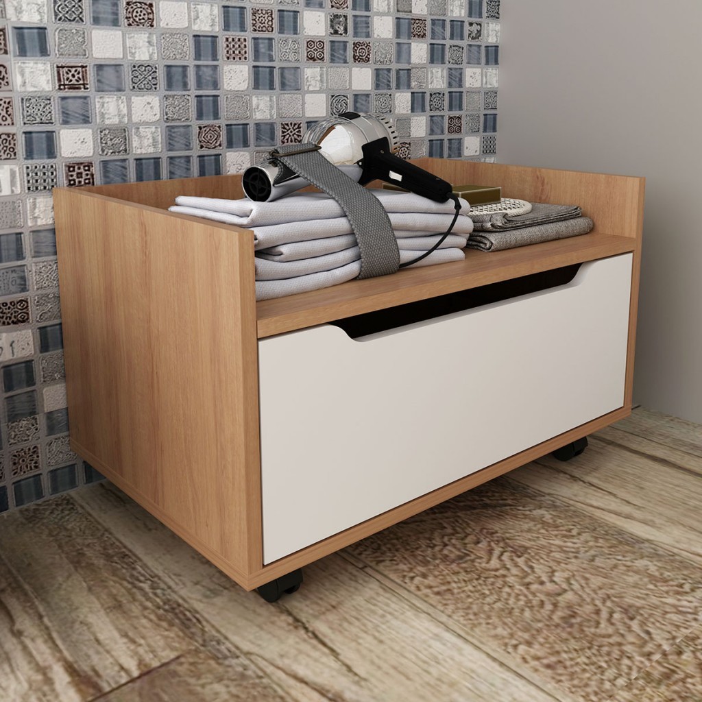 Armário de Banheiro 1 Gaveta com Rodízio Bn3647 Amêndoa/Branco - Tecno Mobili - Home & Living