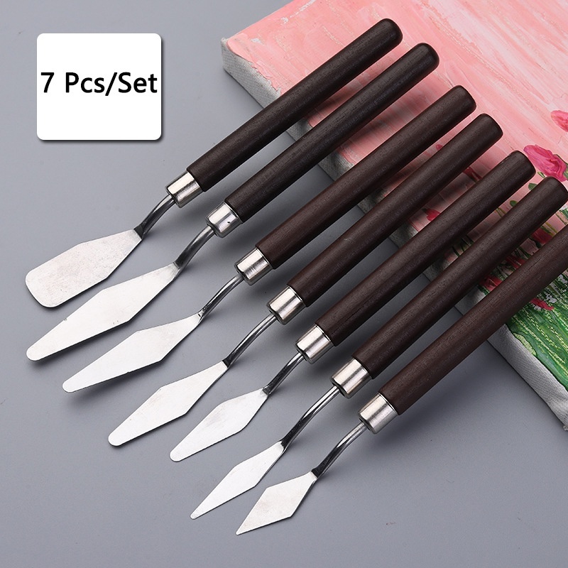 7Pcs Conjunto Faca Para Pintura A Óleo De Arte Em Aço Inoxidável Ferramentas De Desenho De Papelaria Espátula Artista em Oferta na Shopee