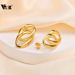 Brincos De Anel Duplo Oval Da Moda Vnox Para Mulheres E Meninas , Minimalistas De Aço Inoxidável Em Ouro 18k , Presente De Joia