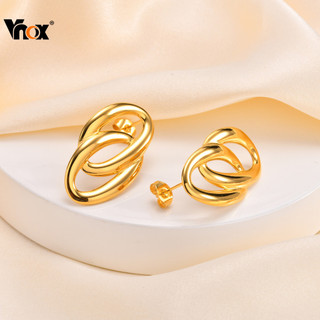 Brincos De Anel Duplo Oval Da Moda Vnox Para Mulheres E Meninas , Minimalistas De Aço Inoxidável Em Ouro 18k , Presente De Joia