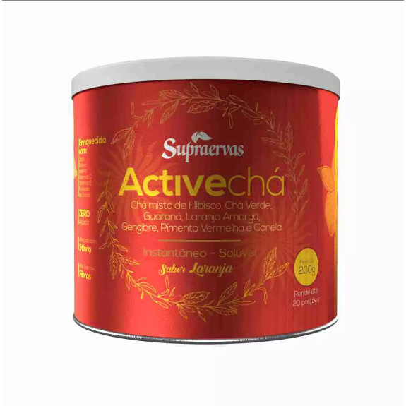 ActiveChá Termo Solúvel 200g – Emagrecedor – Chá Verde Gengibre Hibisco Guaraná Laranja Amarga Pimenta Vermelha Canela