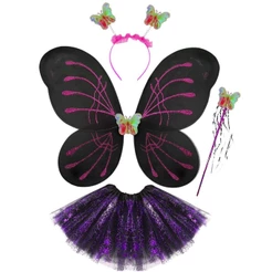 Fantasia Halloween Menina Bruxinha Fada Asa de Borboleta Varinha Tiara Criança Infantil Saia de Tule