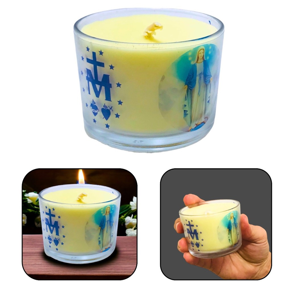 Vela Aromática Devocional Nossa Senhora das Graças no Copo de Vidro