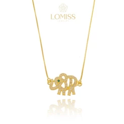 Colar Delicado Feminino Pingente De Elefante Com Pedras Preciosas Douradas Folheado a Ouro 18k Elefante Zircônia Cravejada
