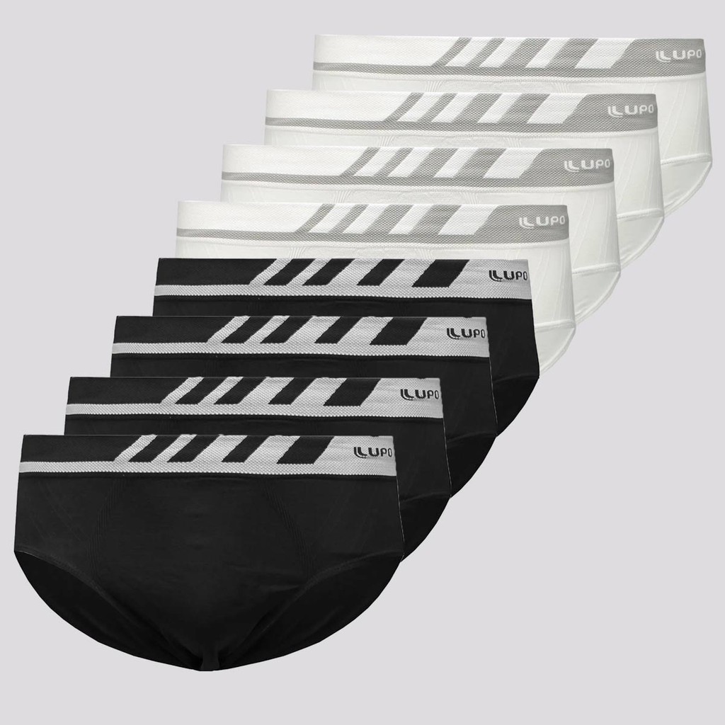 Kit De 8 Cuecas Lupo Slip Sem Costura Preta e Bran em Oferta na Shopee