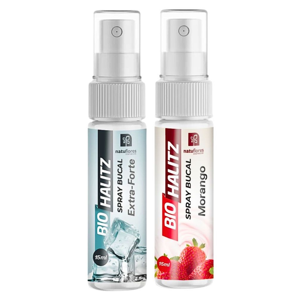 Aromatizante Bucal Bio Halitz Spray Extra Forte + Morango Natuflores em Oferta na Shopee