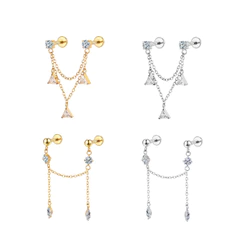 2PCS Kit Piercing Helix Conch Labret Duplo Titânio Corrente/pingente 5 Zircônias