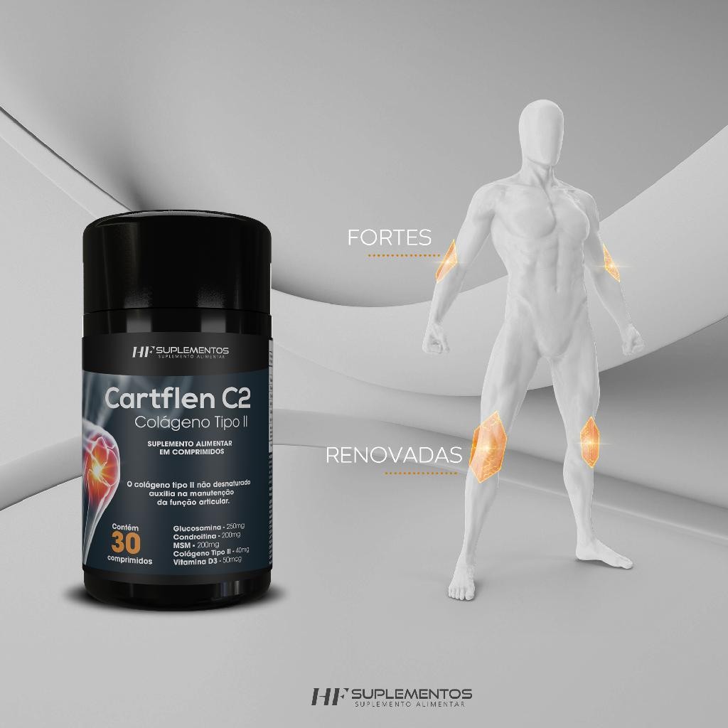 CARTFLEN C2 COLAGENO TIPO II   | GLUCOSAMINA | CONDROITINA VITAMINA D3 com 30COMP HF SUPLEMENTOS
