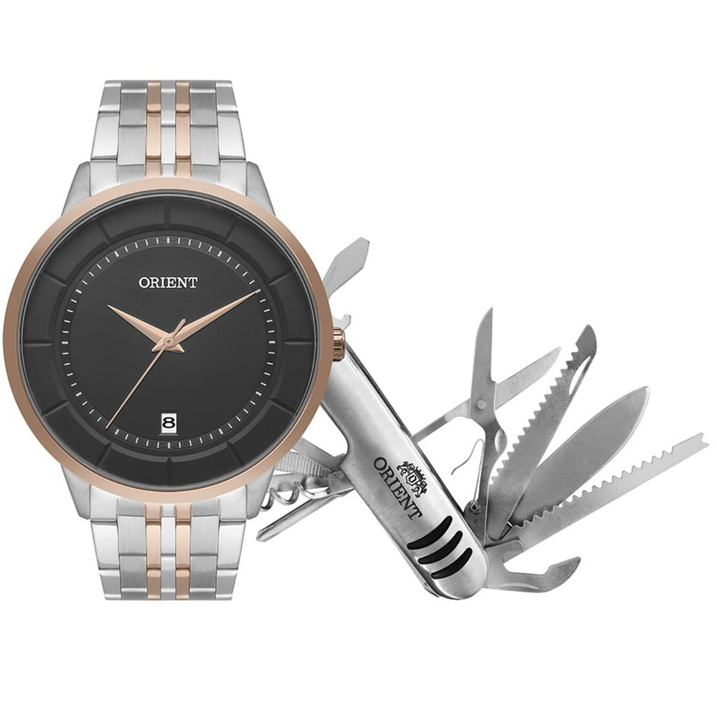 Kit Relógio Masculino Orient Prateado Grande Original Mtss1103