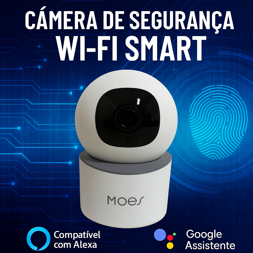 Câmera de Segurança Wi-Fi 3mp Giro 360°, Visão Noturna, Áudio e Controle Via Tuya, Alexa Google