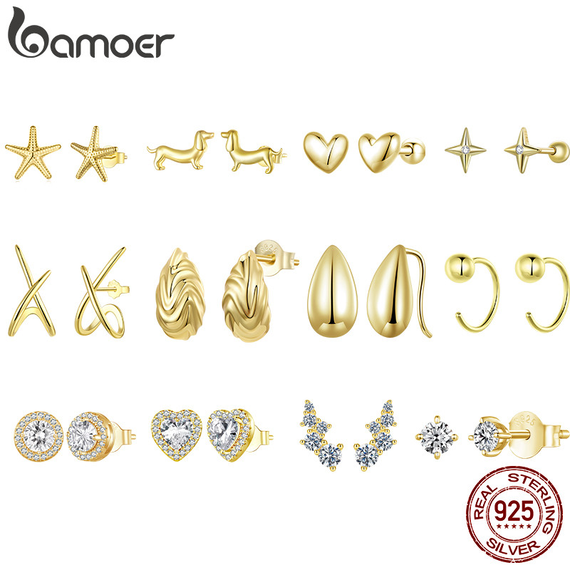 Brincos De Prata Esterlina 925 Bamoer Para Mulheres , Cor Dourada , Elegante , Design Simples , Joia , Presente em Oferta na Shopee