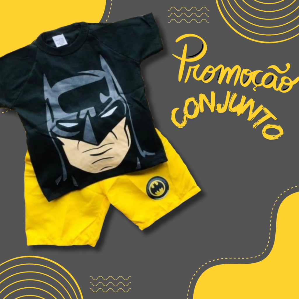 Conjunto Menino Batman Short e Camiseta Temática Festa Aniversário Fantasia