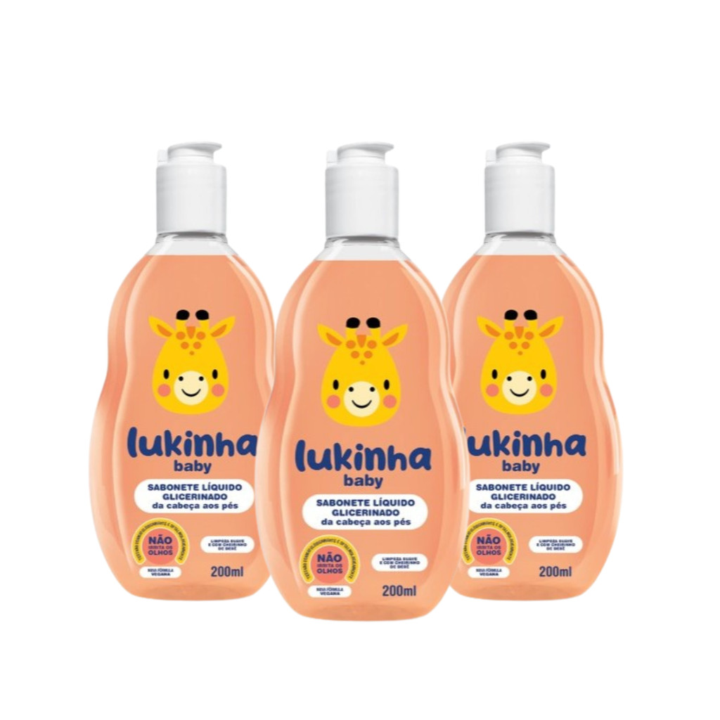 Kit 3 Sabonetes Líquido Glicerinado 200ml Lukinha Baby
