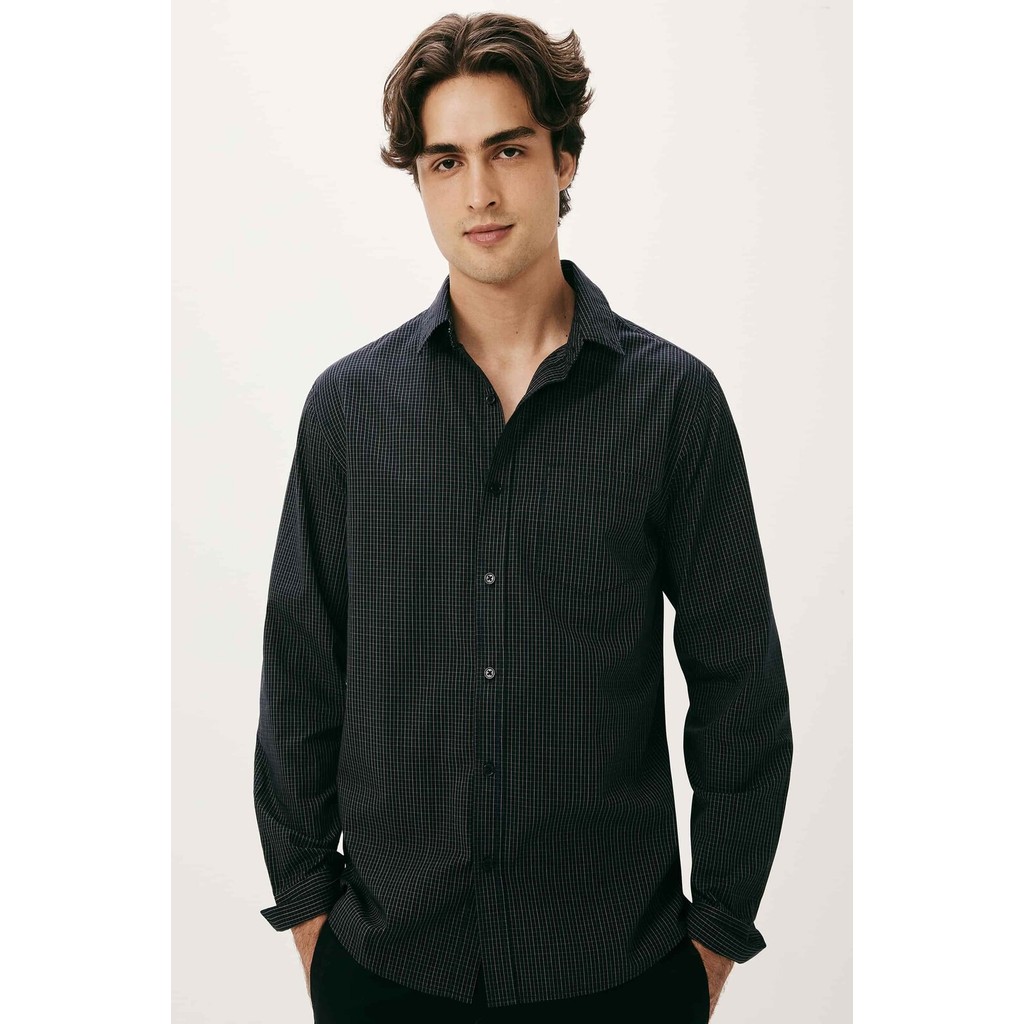 CAMISA BÁSICA MASCULINA MANGA LONGA SLIM XADREZ -HERING