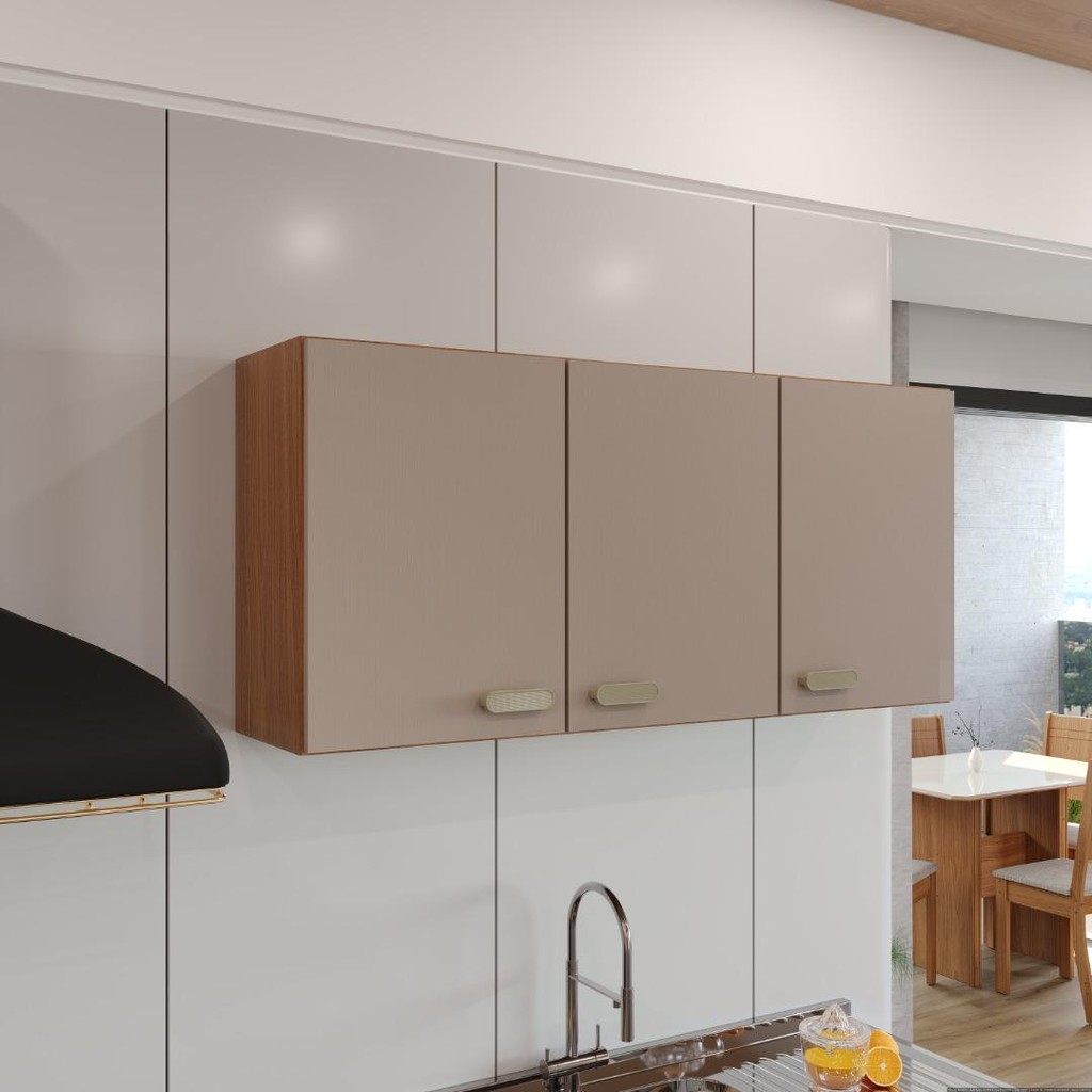 Armário Aéreo Modulado Fidelitá Mariana 120cm 3 Portas Freijó/Camurça em Oferta na Shopee