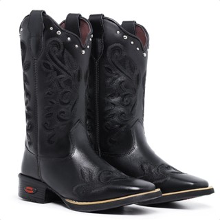 Bota Texana Feminina Couro Legítimo Bordado Tribal Country Chic Moda Sertanejo Conforto Rodeio Style em Oferta na Shopee