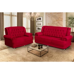 Conjunto de Sofá 2,00 x 1,50m 3 E 2 Lugares Suede Filadélfia Vermelho