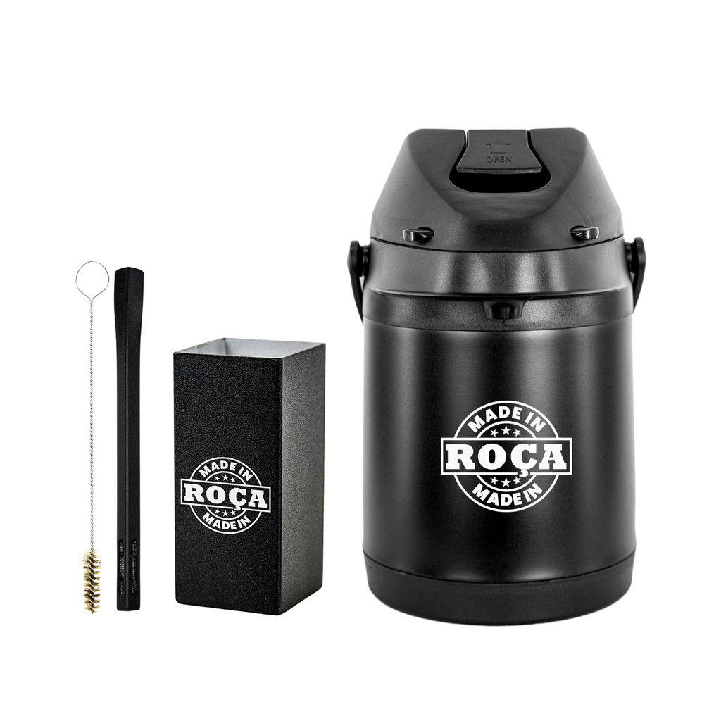 Kit Tereré Garrafa Térmica 2.5l Preta Bomba Grid Preta Copo Quadrado Inox Preto em Oferta na Shopee