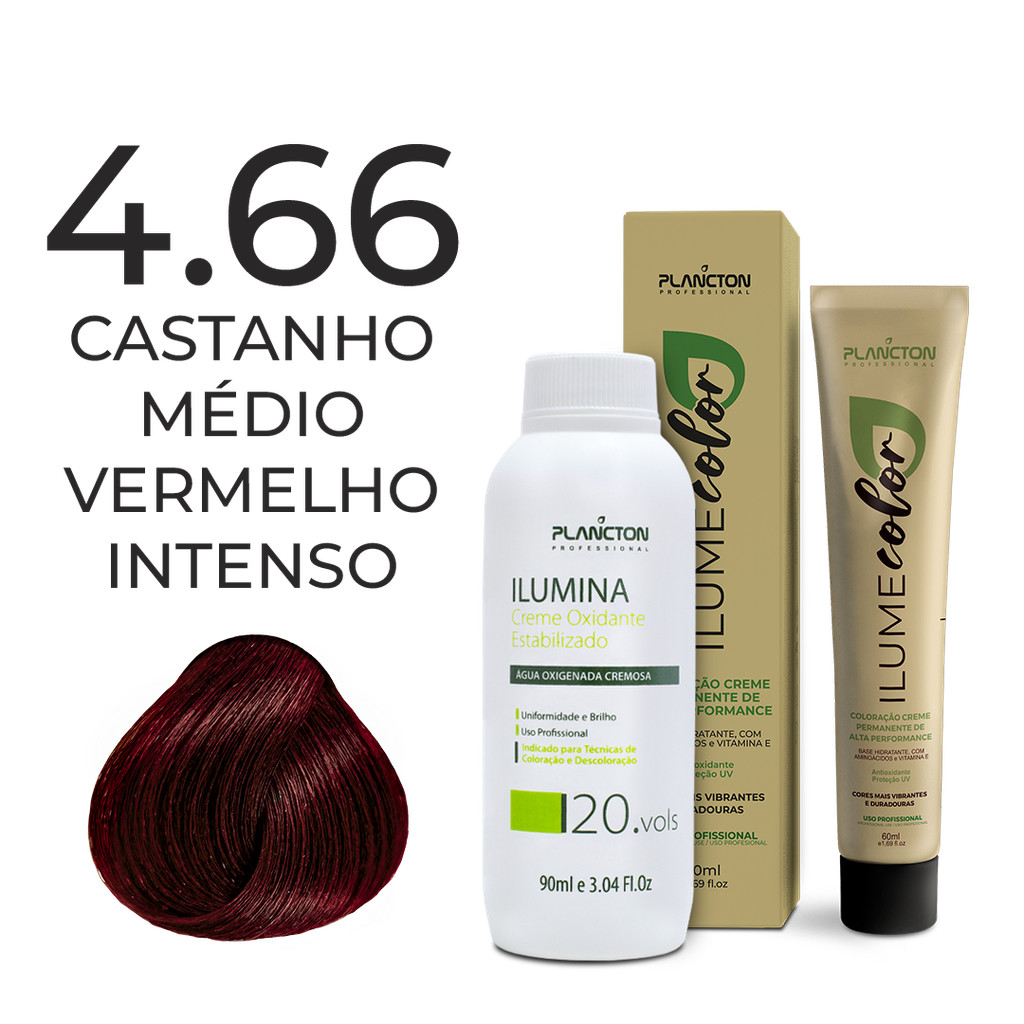 KIT ILUME COLOR PLANCTON - 4.66 CASTANHO MÉDIO VERMELHO INTENSO + OX ILUMINA 20V