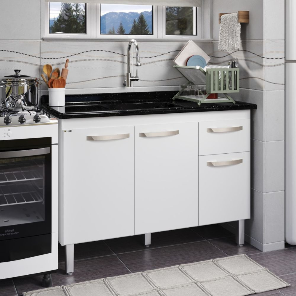 Balcão De Cozinha Para Pia 3 Portas 1 gaveta 1,16 Flat Rorato em Oferta na Shopee