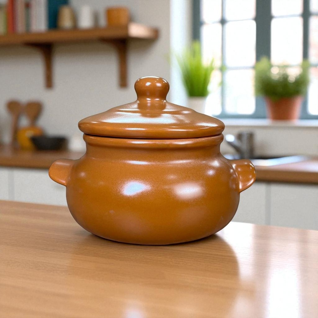Sopeira Pequena Caramelo Cerâmica 1,2L Com Tampa Feijoada Sopa Caldos
