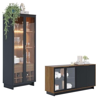 Cristaleira Guanabara Com Aparador Para Sala Buffet Vitória Noce Milano Preto Acetinado – Colibri em Oferta na Shopee