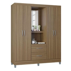 Guarda Roupa Solteiro Cordoba 4 Portas Castanho – Poquema