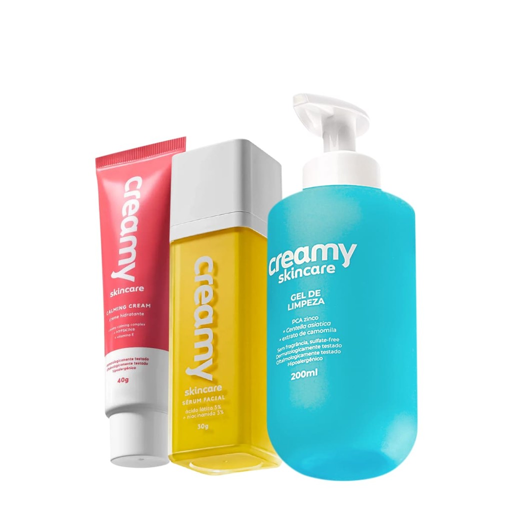 Kit Creamy Skincare Gel de Limpeza Calming Cream Ácido Lático (3 produtos) em Oferta na Shopee