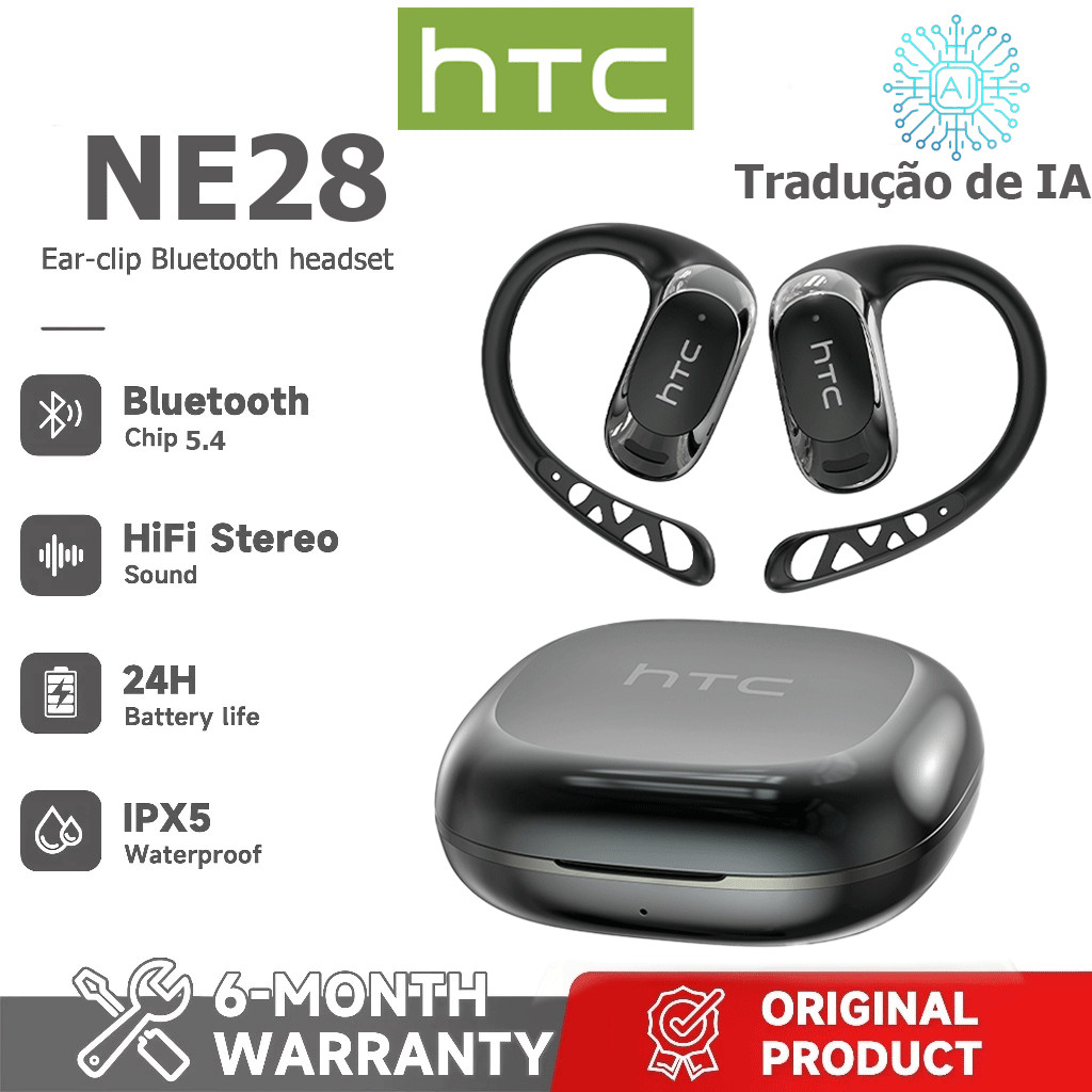 HTC NE28 AI Tradução Headset Bluetooth 6.0 ANC Smart Noise Canceling Headset Suporte 134 idiomas Tradução em tempo Real,