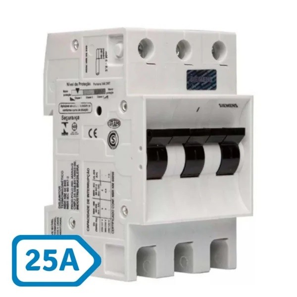 Disjuntor Tripolar Curva C 3x25a 5SX1C325-7 Siemens