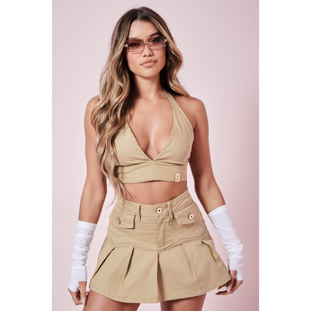 Top Malha Liso Frente Única Planet Girls Bege Médio - Women Clothes