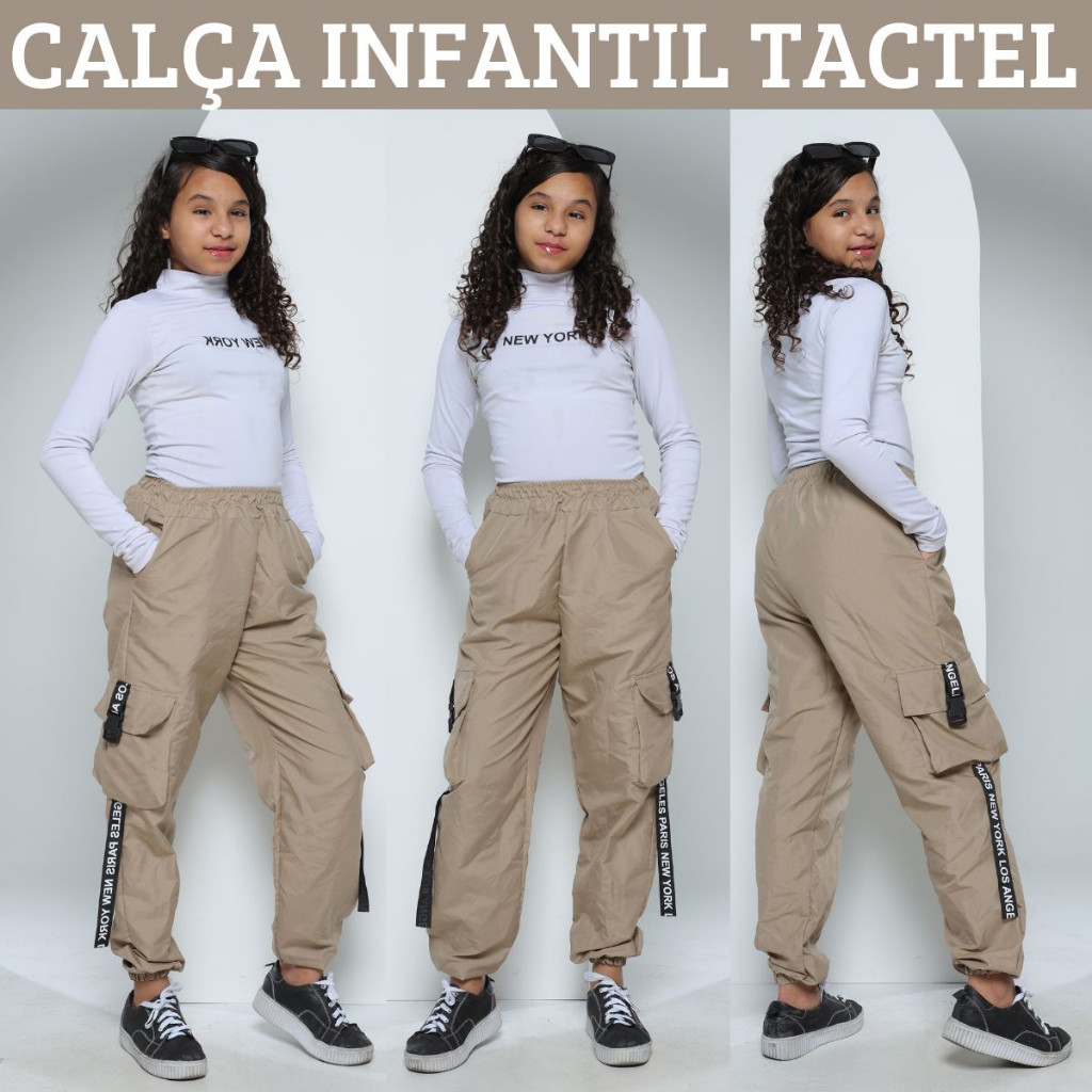 Calça Jogger Infantil Feminina Tactel 4 Cores Calça Juvenil Para Crianças Cargo Street Bloguerin ha Calça Para Meninas