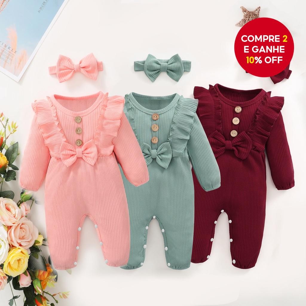 Macacão Para Bebês Recém-Nascidos , 2 Peças , Manga Comprida , Babado , Roupas , 0-18 Mese...