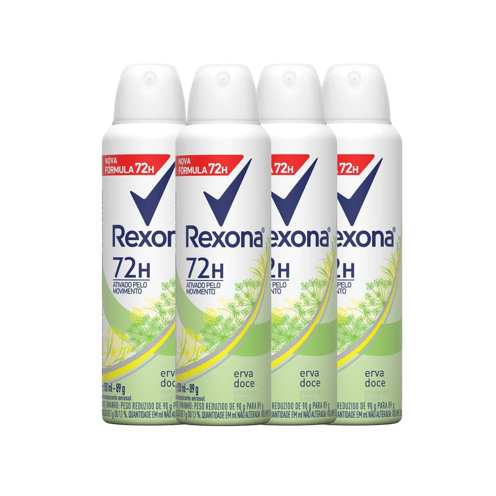 Kit Desodorante Aerosol Rexona Erva Doce Feminino 150ml - 4 Unidades - Beauty