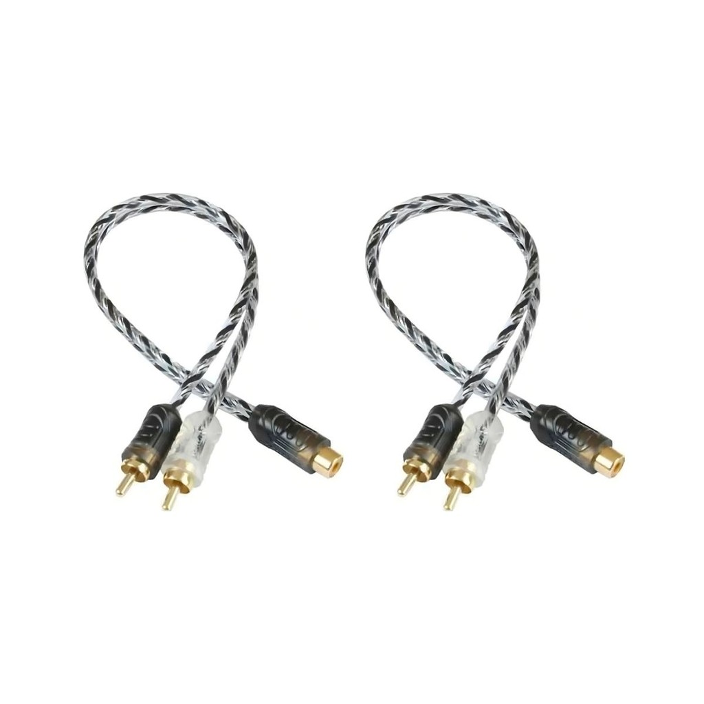 KIT 2 CABO RCA 2 MACHO 1 FEMEA INJETADO DUPLA BLINDAGEM SOM AUTOMOTIVO