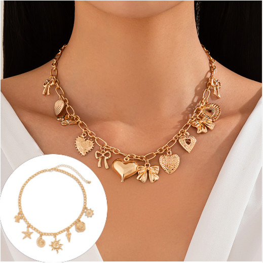 Pingente de liga estilo punk com borla e laço, pingente de personalidade da série praia, corrente para clavícula em Oferta na Shopee