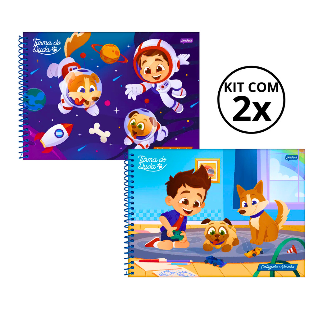 Kit 2 Cadernos De Desenho Universitário Turma Do Duda 80 Folhas - Jandaia CAPA:Espaço/Carrinho em Oferta na Shopee
