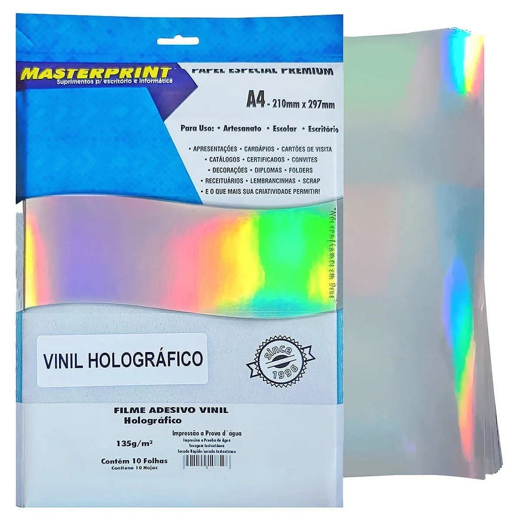 FILME ADESIVO VINIL HOLOGRAFICO 135G/M² A4 - 10FOLHAS em Oferta na Shopee